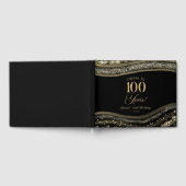 Elegant Black Gold Agate 100th Birthday Party ゲストブック (全面)