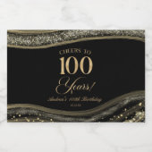 Elegant Black Gold Agate 100th Birthday Party スパークリングワインラベル (シングルラベル)