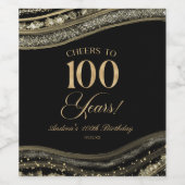 Elegant Black Gold Agate 100th Birthday Party ワインラベル (シングルラベル)