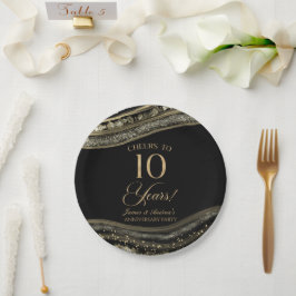 Elegant Black Gold Agate 10th Anniversary Party ペーパープレート
