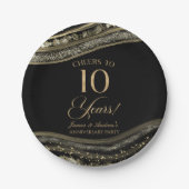 Elegant Black Gold Agate 10th Anniversary Party ペーパープレート (正面)