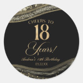 Elegant Black Gold Agate 18th Birthday Party ラウンドシール (正面)