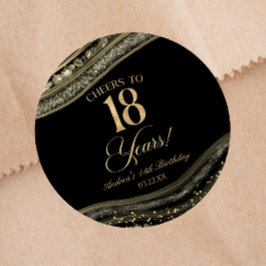Elegant Black Gold Agate 18th Birthday Party ラウンドシール