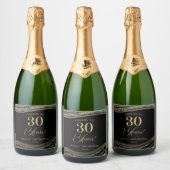 Elegant Black Gold Agate 30th Birthday Party スパークリングワインラベル (ボトル)