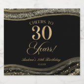 Elegant Black Gold Agate 30th Birthday Party スパークリングワインラベル (シングルラベル)