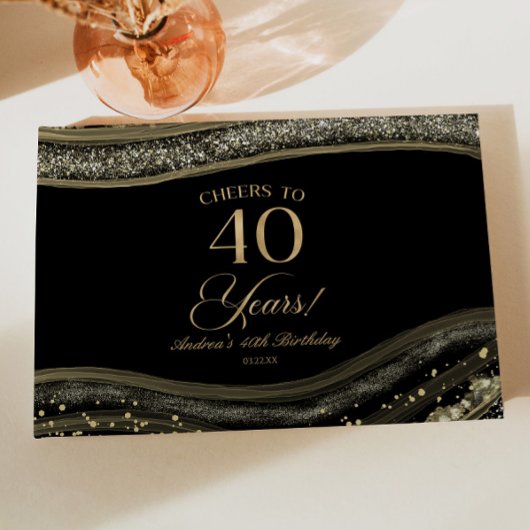 Elegant Black Gold Agate 40th Birthday Party ゲストブック