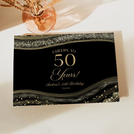 Elegant Black Gold Agate 50th Birthday Party ゲストブック