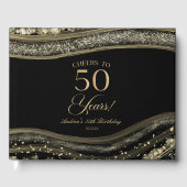 Elegant Black Gold Agate 50th Birthday Party ゲストブック (正面)