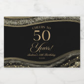 Elegant Black Gold Agate 50th Birthday Party スパークリングワインラベル (シングルラベル)