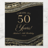 Elegant Black Gold Agate 50th Birthday Party ワインラベル (シングルラベル)
