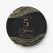 Elegant Black Gold Agate 5th Anniversary Party ペーパープレート (正面)