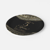Elegant Black Gold Agate 5th Anniversary Party ペーパープレート (アングル)