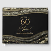 Elegant Black Gold Agate 60th Birthday Party ゲストブック (正面)