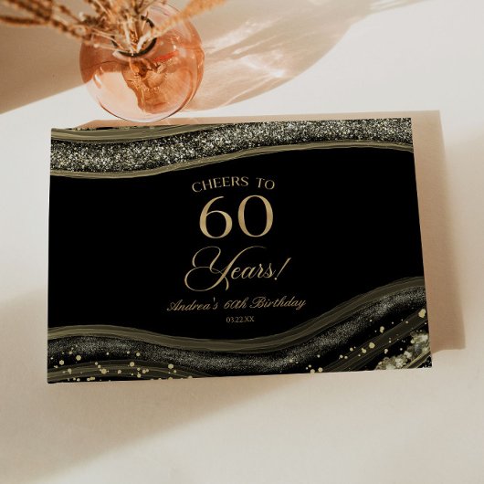 Elegant Black Gold Agate 60th Birthday Party ゲストブック