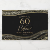 Elegant Black Gold Agate 60th Birthday Party スパークリングワインラベル (シングルラベル)