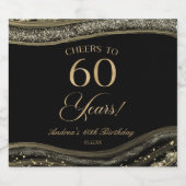 Elegant Black Gold Agate 60th Birthday Party スパークリングワインラベル (シングルラベル)