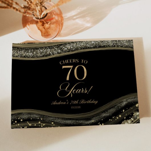 Elegant Black Gold Agate 70th Birthday Party ゲストブック