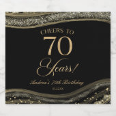 Elegant Black Gold Agate 70th Birthday Party スパークリングワインラベル (シングルラベル)