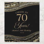 Elegant Black Gold Agate 70th Birthday Party ワインラベル (シングルラベル)