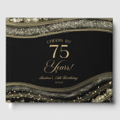 Elegant Black Gold Agate 75th Birthday Party ゲストブック (正面)