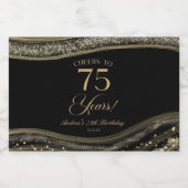 Elegant Black Gold Agate 75th Birthday Party スパークリングワインラベル (シングルラベル)