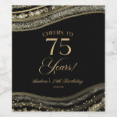 Elegant Black Gold Agate 75th Birthday Party ワインラベル (シングルラベル)