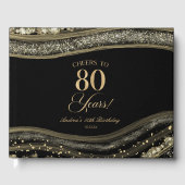 Elegant Black Gold Agate 80th Birthday Party ゲストブック (正面)