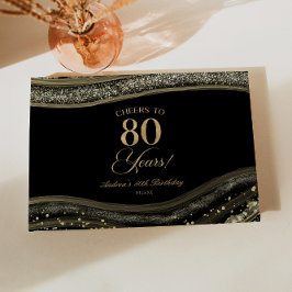 Elegant Black Gold Agate 80th Birthday Party ゲストブック