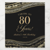 Elegant Black Gold Agate 80th Birthday Party ワインラベル (シングルラベル)