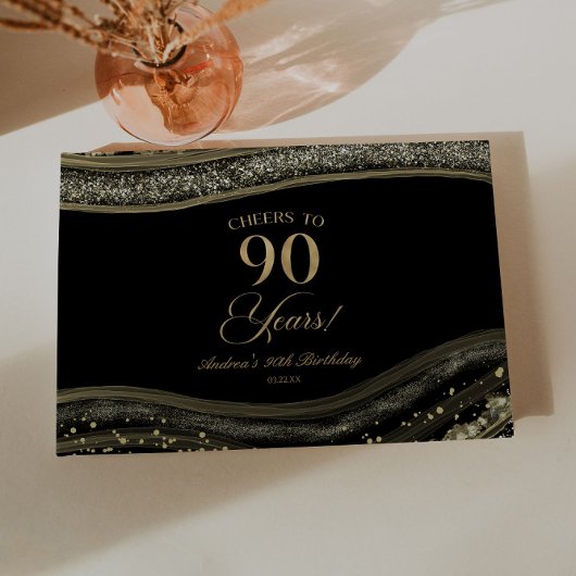 Elegant Black Gold Agate 90th Birthday Party ゲストブック