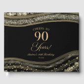 Elegant Black Gold Agate 90th Birthday Party ゲストブック (正面)