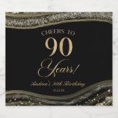 Elegant Black Gold Agate 90th Birthday Party スパークリングワインラベル (シングルラベル)