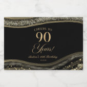 Elegant Black Gold Agate 90th Birthday Party スパークリングワインラベル (シングルラベル)