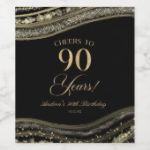 Elegant Black Gold Agate 90th Birthday Party ワインラベル (シングルラベル)
