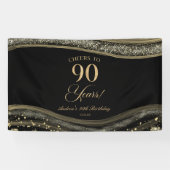 Elegant Black Gold Agate 90th Birthday Party 横断幕 (横)