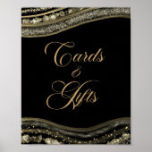 Elegant Black Gold Agate Cards & Gifts Sign ポスター (正面)