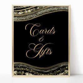 Elegant Black Gold Agate Cards & Gifts Sign ポスター