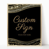 Elegant Black Gold Agate Custom Text Sign ポスター