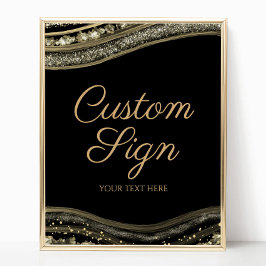 Elegant Black Gold Agate Custom Text Sign ポスター