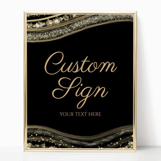 Elegant Black Gold Agate Custom Text Sign ポスター
