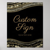 Elegant Black Gold Agate Custom Text Sign ポスター (正面)