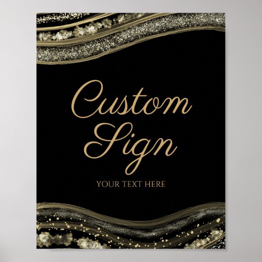 Elegant Black Gold Agate Custom Text Sign ポスター (正面)
