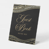 Elegant Black Gold Agate Guest Book Sign 台座サイン (正面)