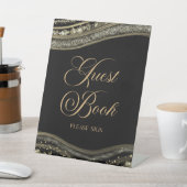 Elegant Black Gold Agate Guest Book Sign 台座サイン (インサイチュ)