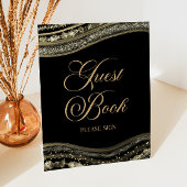 Elegant Black Gold Agate Guest Book Sign 台座サイン