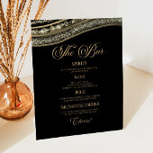 Elegant Black Gold Agate Party Bar Menu 台座サイン