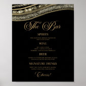 Elegant Black Gold Agate Party Bar Menu Sign ポスター (正面)