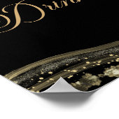 Elegant Black Gold Agate Party Drinks Sign ポスター (角)