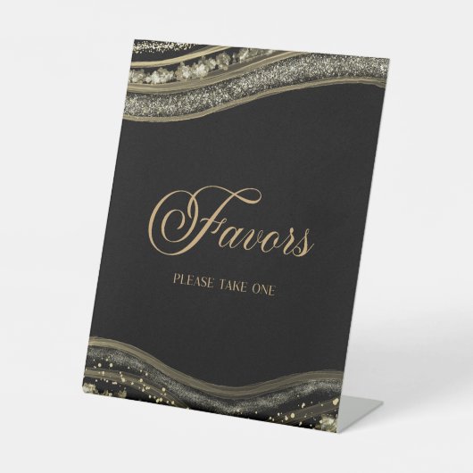 Elegant Black Gold Agate Party Favors 台座サイン (正面)