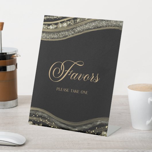 Elegant Black Gold Agate Party Favors 台座サイン (インサイチュ)